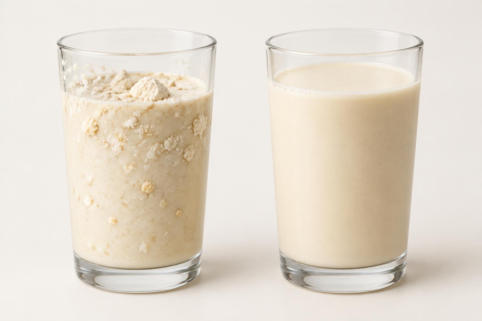 Clumpy shake next to a smooth shake